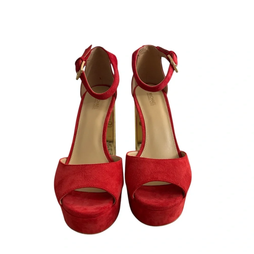 Michael Kors Red Leather Porter Platform Heels 👠 8.5 - Picture 2 of 6